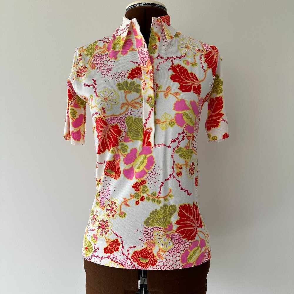 Vintage Floral Knit Polo Sweater